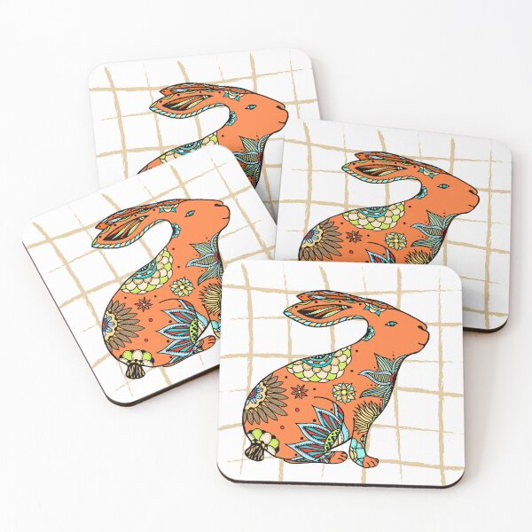 Item preview, Boho Folk Rabbit with Colorful Floral Patterns – Decorative Art designed and sold by ToscaniArt.