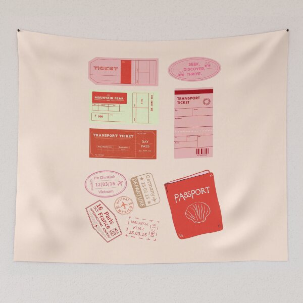 Item preview, Retro Travel Ticket & Passport Stamp Collage Design designed and sold by CherryWavesJune.