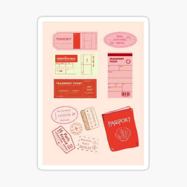 Aperçu de l'œuvre Collage de billets de voyage et de tampons de passeport rétro créée et vendue par CloudInkByCrisilda.