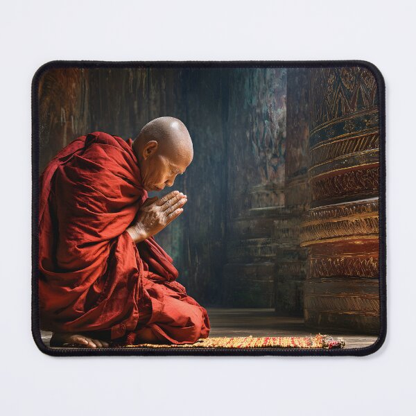 Item preview, Serene Monk in Meditation at Ancient Temple designed and sold by Artessie.