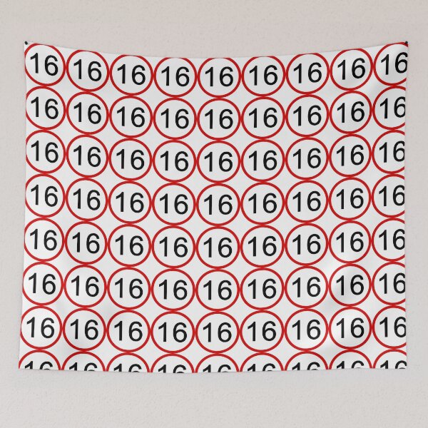 Item preview, No. 16 with Red Circle, Road Sign, Age Sign, Novelty, Birthday, Sixteen designed and sold by AASparksDesigns.