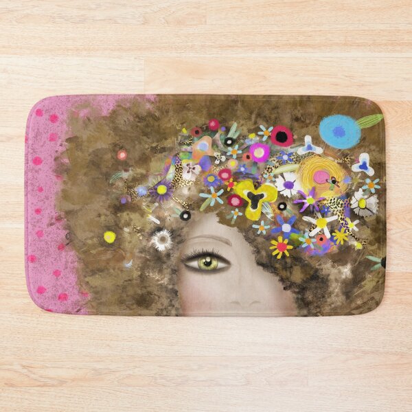 Item preview, Afro hair flora abstract art Curly Hair, Soft Flowers, Green Eyes, Sweet Magic, pink polka dots designed and sold by rupydetequila.