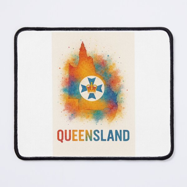 Item preview, Queensland Watercolor Map with Crown Emblem and Bold Typography designed and sold by ArtistrySky.
