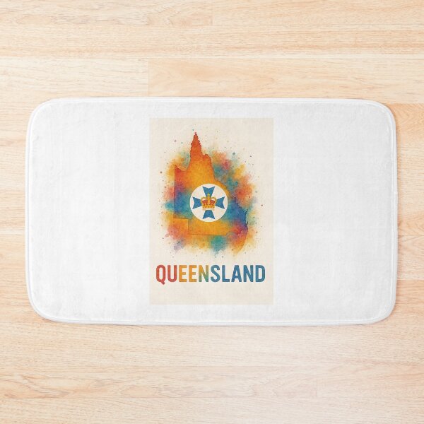 Item preview, Queensland Watercolor Map with Crown Emblem and Bold Typography designed and sold by ArtistrySky.