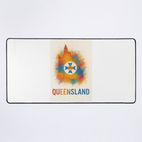 Item preview, Queensland Watercolor Map with Crown Emblem and Bold Typography designed and sold by ArtistrySky.