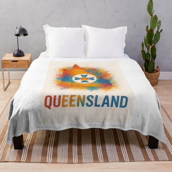 Item preview, Queensland Watercolor Map with Crown Emblem and Bold Typography designed and sold by ArtistrySky.