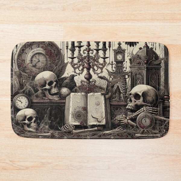 Item preview, Gothic Halloween Altar Scene | Skulls, Ravens, Spellbook & Antique Clockwork Design designed and sold by AnalajiaDesigns.