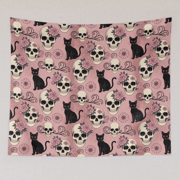 Item preview, Pink Skull black cat designed and sold by CandyVenom.