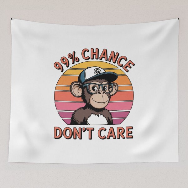 Item preview, Sarcastic Monkey: "99% Chance I Don't Care" Retro Sunset Design designed and sold by MIMSCorneR.