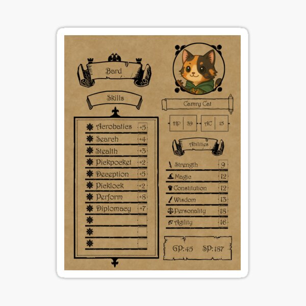 Item preview, Camry Character Sheet designed and sold by GriftingMediums.