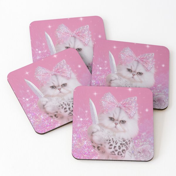 Item preview, Persian Cat With Knife Sparkly Pink Bow Aesthetic Cute Meme designed and sold by Starcrimedesign.