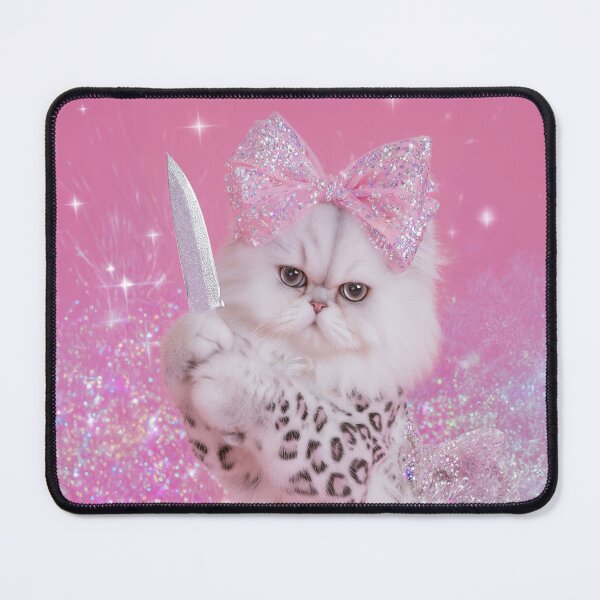 Item preview, Persian Cat With Knife Sparkly Pink Bow Aesthetic Cute Meme designed and sold by Starcrimedesign.