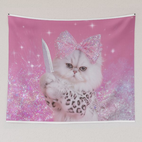 Item preview, Persian Cat With Knife Sparkly Pink Bow Aesthetic Cute Meme designed and sold by Starcrimedesign.