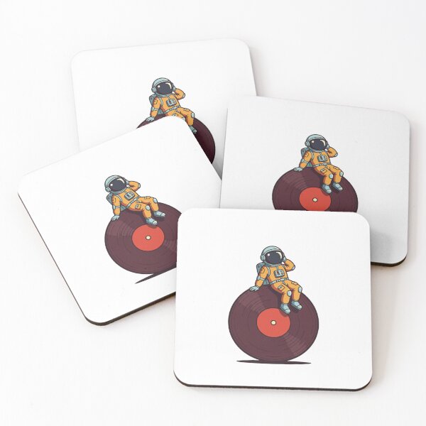 Item preview, Cosmic Sound Dad Hat – Astronaut Sitting on Vinyl (Cartoon Design) designed and sold by CreaBubbles.
