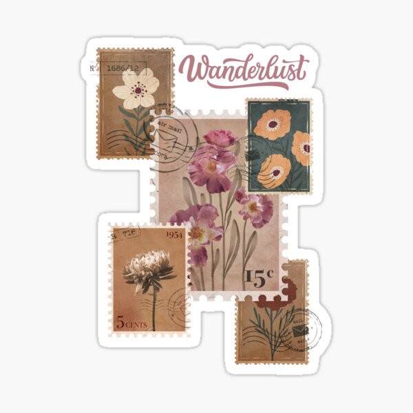 Item preview,  Vintage Postal Stamp Collage Wanderlust Print designed and sold by Thehatinthecat.