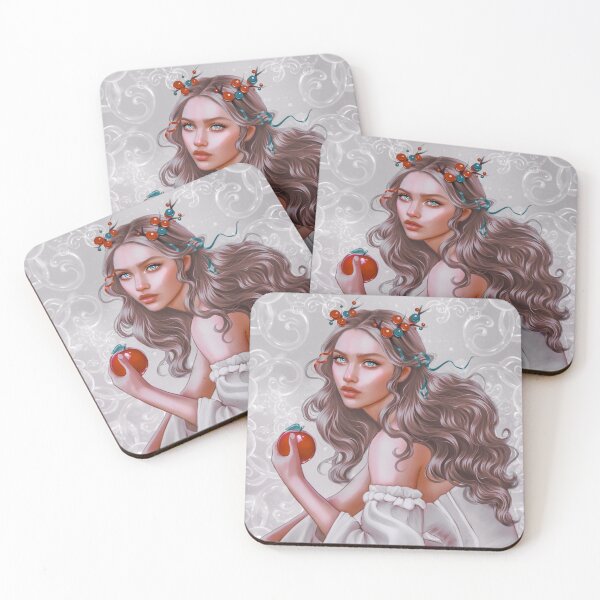 Item preview, Winter fae art print: Whimsical fairy holding red apple | Fantasy wall art, stickers and gifts designed and sold by EllieMage.