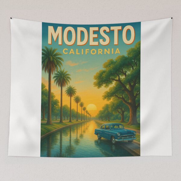 Item preview, Sunset Over Palm Tree Lined Canal, Modesto California designed and sold by Places On Earth.