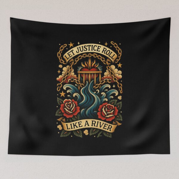 Item preview, Let Justice Roll Like a River – Christian Tattoo Flash Style Art designed and sold by FollowTheLeader.