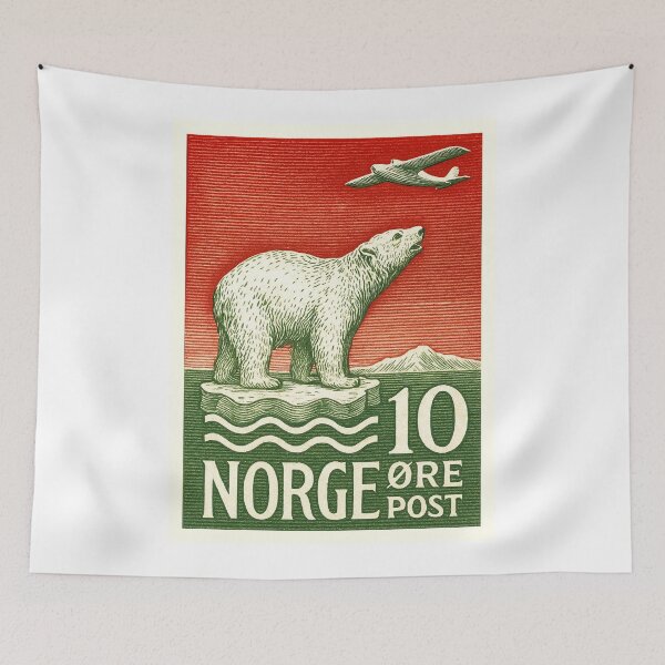 Item preview, Norway Polar Bear Arctic Airplane Stamp Poster designed and sold by retrographics.