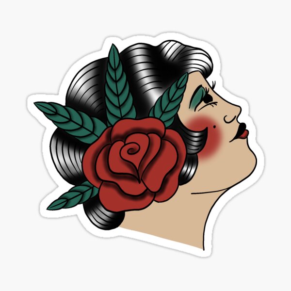 Item preview, American Traditional Girl With Rose designed and sold by LeeDrawsThings.