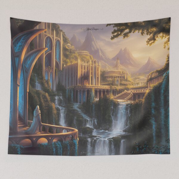 Item preview, Fantasy city elf on lookout at sunset designed and sold by jbfart.