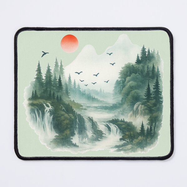 Aperçu de l'œuvre Chutes Misty Wilderness avec Crimson Sun créée et vendue par SilentMaple.