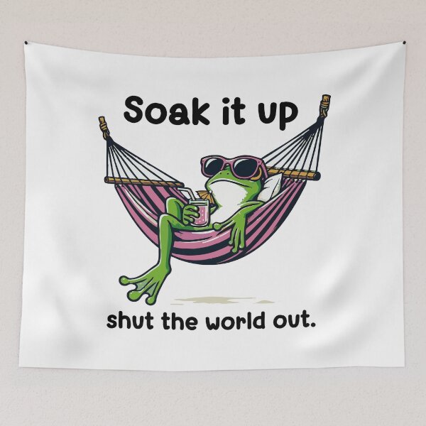 Item preview, Chill Frog Relaxing in Hammock with Drink designed and sold by Tong4130.