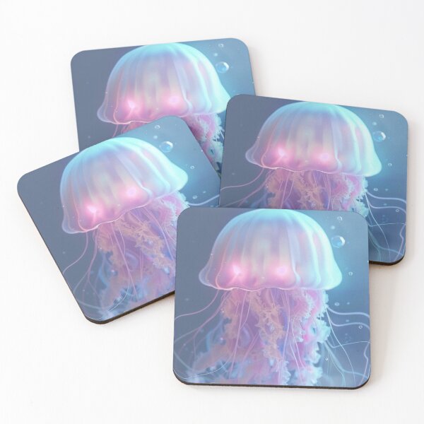 Item preview, Image of a transparent pink jellyfish swimming on a blue background. designed and sold by KanDa-Shop.