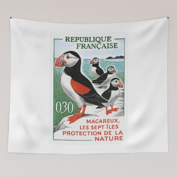 Aperçu de l'œuvre Timbre-poste de 1960 représentant les macareux moines créée et vendue par retrographics.