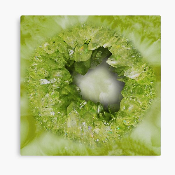 Peridot Green heart shaped crystal geode stone Canvas Print