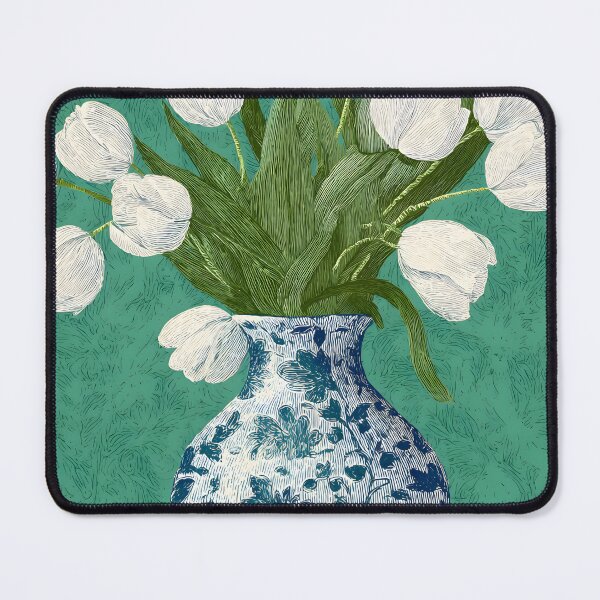 Item preview, white tulips in a blue traditional turkish vase designed and sold by Artania21.