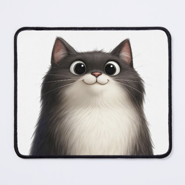 Item preview, Cute Fluffy Black and White Cat with Big Eyes in Cartoon Style designed and sold by iamwonderkitty.