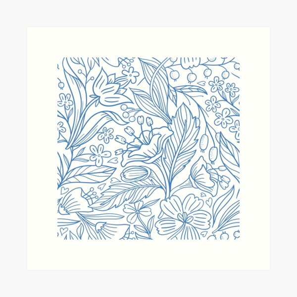 Item preview, blue floral print designed and sold by Micky si.