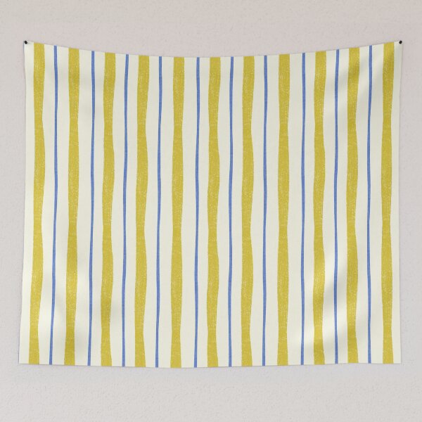 Item preview, Wavy Pencil Stripe in Lemon Yellow and Cornflower Blue designed and sold by ashandinkstudio.