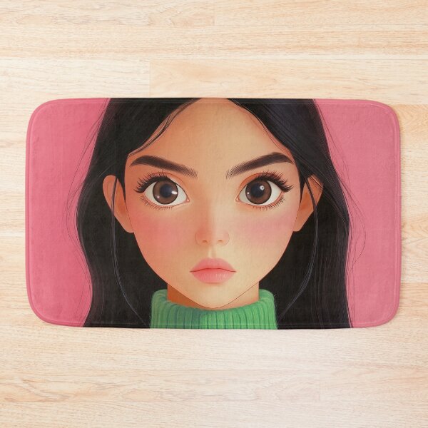 Item preview, Anime Girl Portrait with Bold Eyes and Green Sweater on Pink Background designed and sold by Art of Ngu.