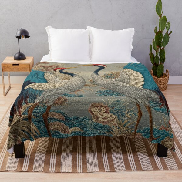 Item preview, Japanese Cranes Mating Season Floral Garden designed and sold by GrinGalore.
