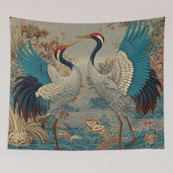 Item preview, Japanese Cranes Mating Season Floral Garden designed and sold by GrinGalore.