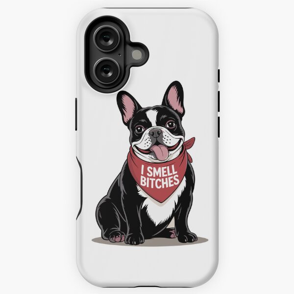 Vista previa del artículo con la obra «Lindo pug con un pañuelo que dice "Huelo a perras"», diseñado y vendido por clon-dot-net.