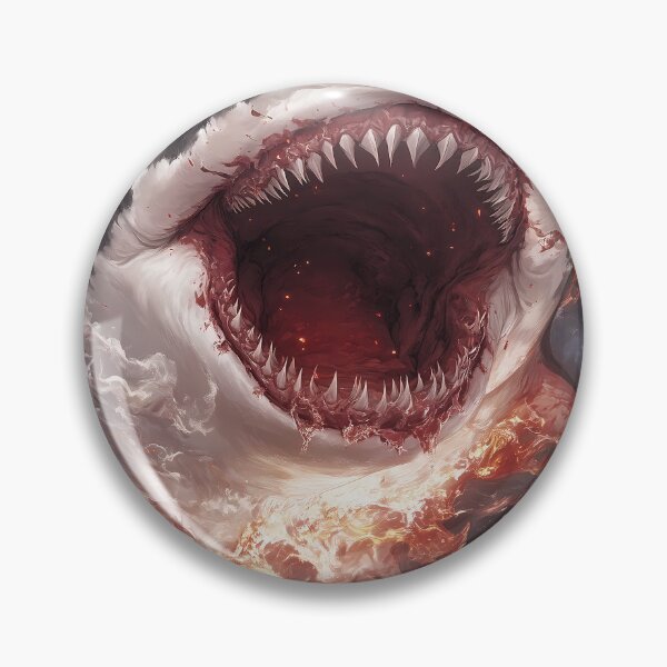 Item preview, Giant Animal Infernal Shark Devouring City While Lone Warrior Faces Fiery Chaos designed and sold by earlobejerk.