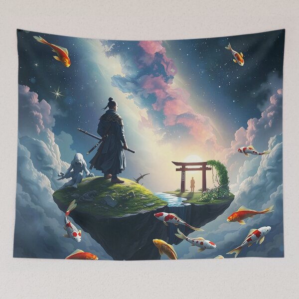 Item preview, a celestial samurai standing on a floating island in the heavens designed and sold by Erlin Rudho.