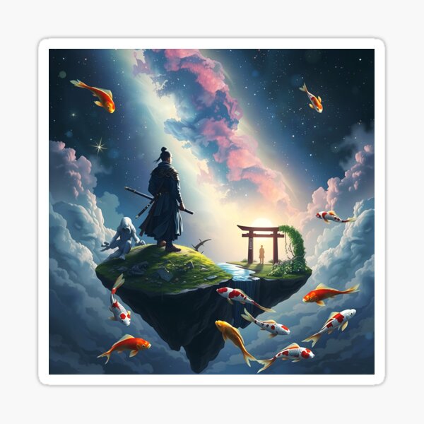 Item preview, a celestial samurai standing on a floating island in the heavens designed and sold by Erlin Rudho.