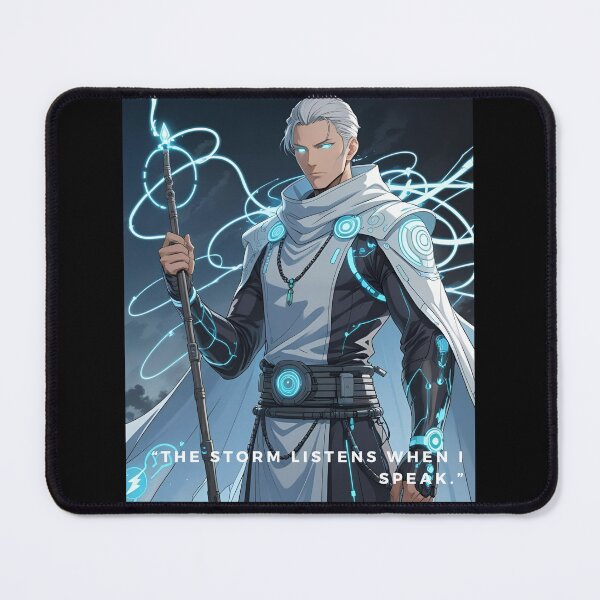 Item preview, Rai – Thunder Monk | Anime Cyber Warrior with Lightning Staff white designed and sold by modishwelt.