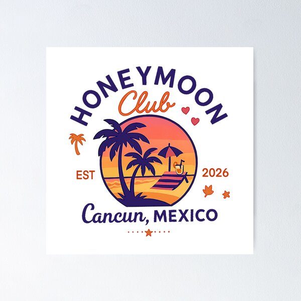 Item preview, Honeymoon Club – Cancun, Mexico 2026 Sunset Design | Tropical Wedding Trip Souvenir Sticker & Travel Keepsake designed and sold by Memorph.
