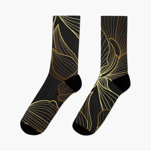 Item preview, Elegant Golden Floral Line Art on Black designed and sold by Josinta.