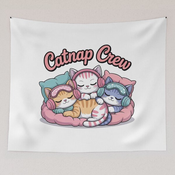 Item preview, cartoon cats curled up sleeping with pillows with  text 'Catnap Crew' designed and sold by Nimkaew.