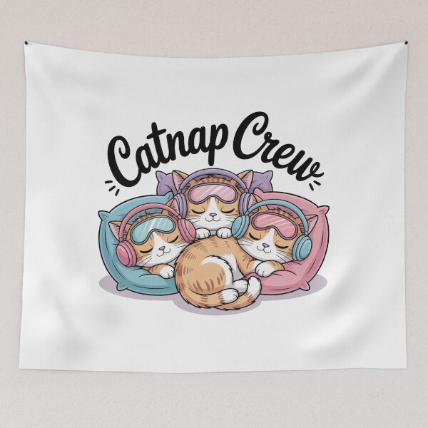 Item preview, cartoon cats curled up sleeping with pillows with  text 'Catnap Crew' designed and sold by Nimkaew.
