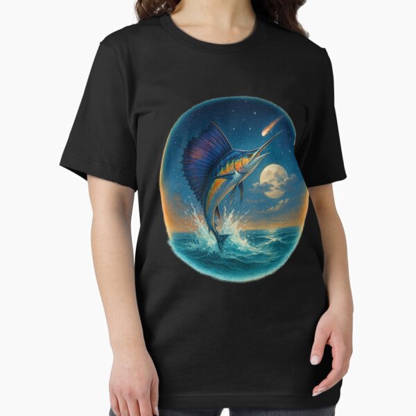 Item preview, Celestial Sailfish Moonlit Leap | Cosmic Ocean Fantasy Art Print designed and sold by Daagath.