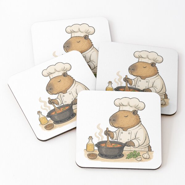 Item preview, capybara wearing chef’s hat cooking something in kitchen designed and sold by CuteArtPack.