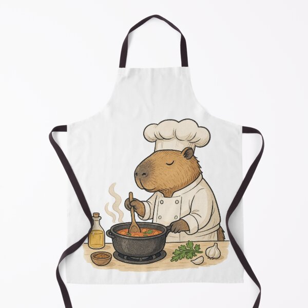 Item preview, capybara wearing chef’s hat cooking something in kitchen designed and sold by CuteArtPack.