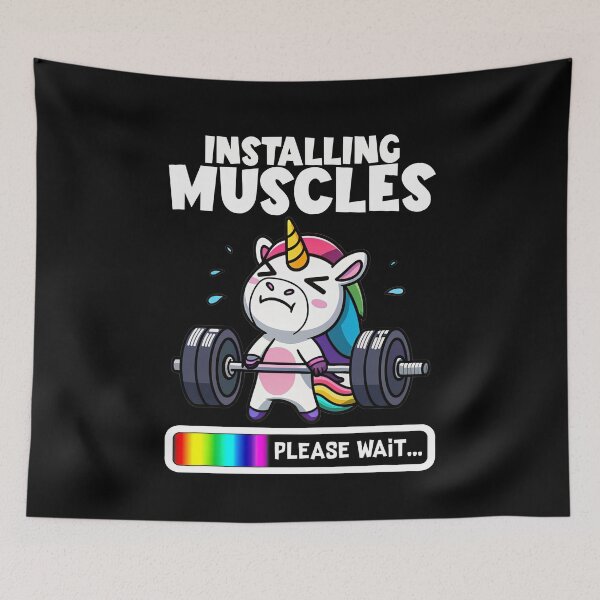 Item preview, Funny Unicorn Gym Meme – Installing Muscles designed and sold by JayceTucker89.